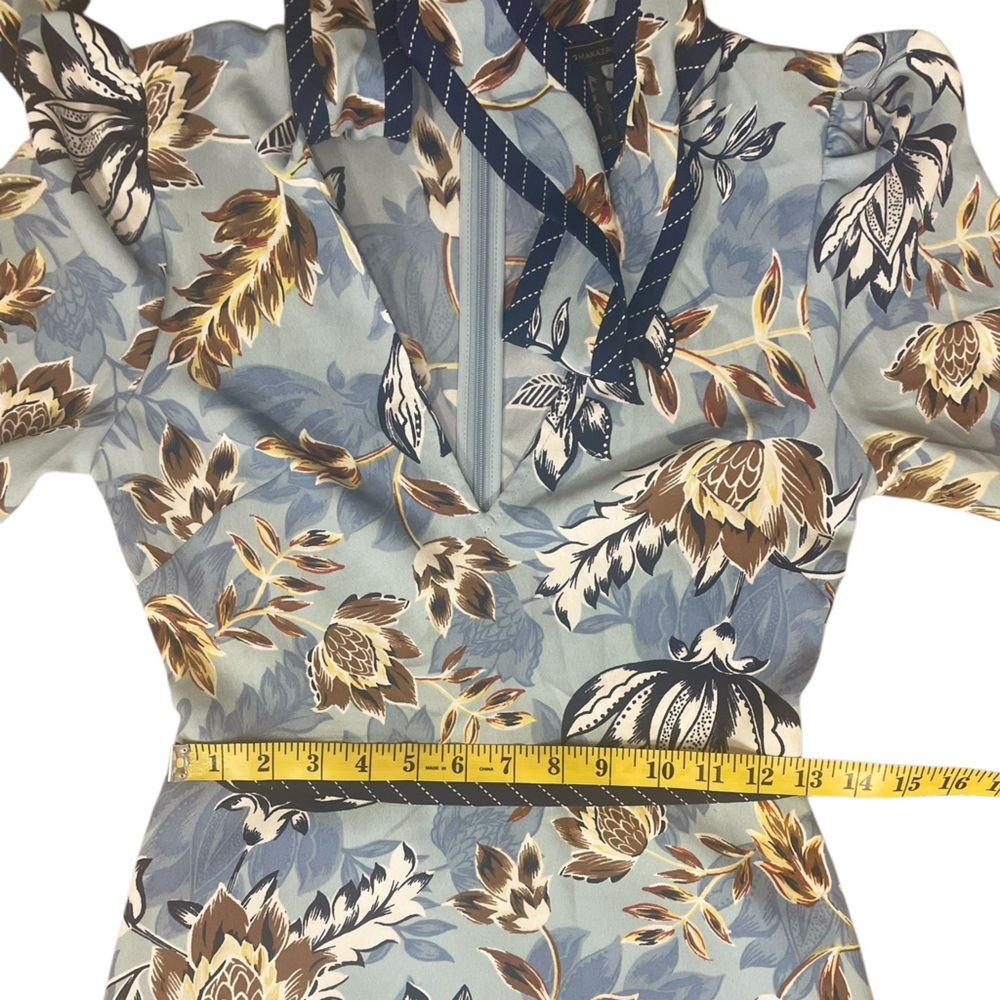 NWT BCBGMaxAzria Ashley Blue Liberty Floral Print TieNeck Long Sleeve Maxi Dress - Picture 11 of 16